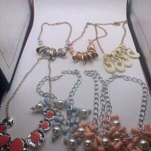 Lot of 6 Colorful Beaded Pendant Necklace Bundle